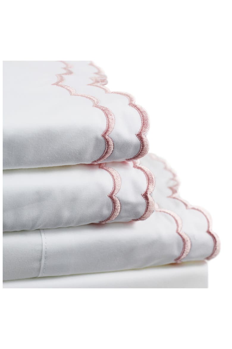 Double Scallop Embroidered 300 Thread Count Cotton Sheet Set, Alternate, color, ROSE/WHITE