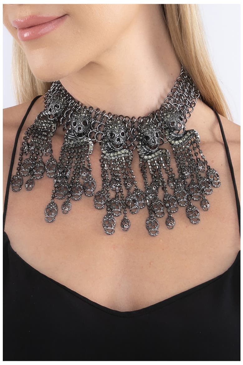 Skull My Neck Necklace, Alternate, color, GUN-METAL