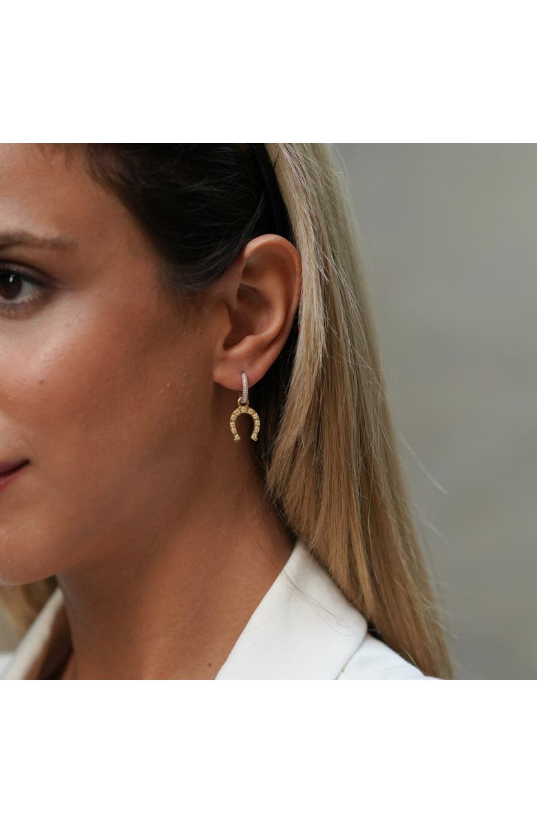 Spero London Silver Hoop Sterling Silver Horseshoe Equestrian Earrings, Alternate, color, Gold