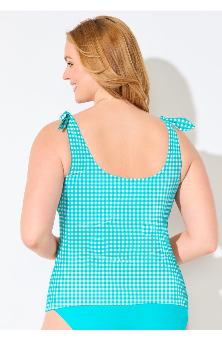 Swimsuits for All Scoop Neck Tie-Shoulder Tankini Top, Alternate, color, Oasis Gingham