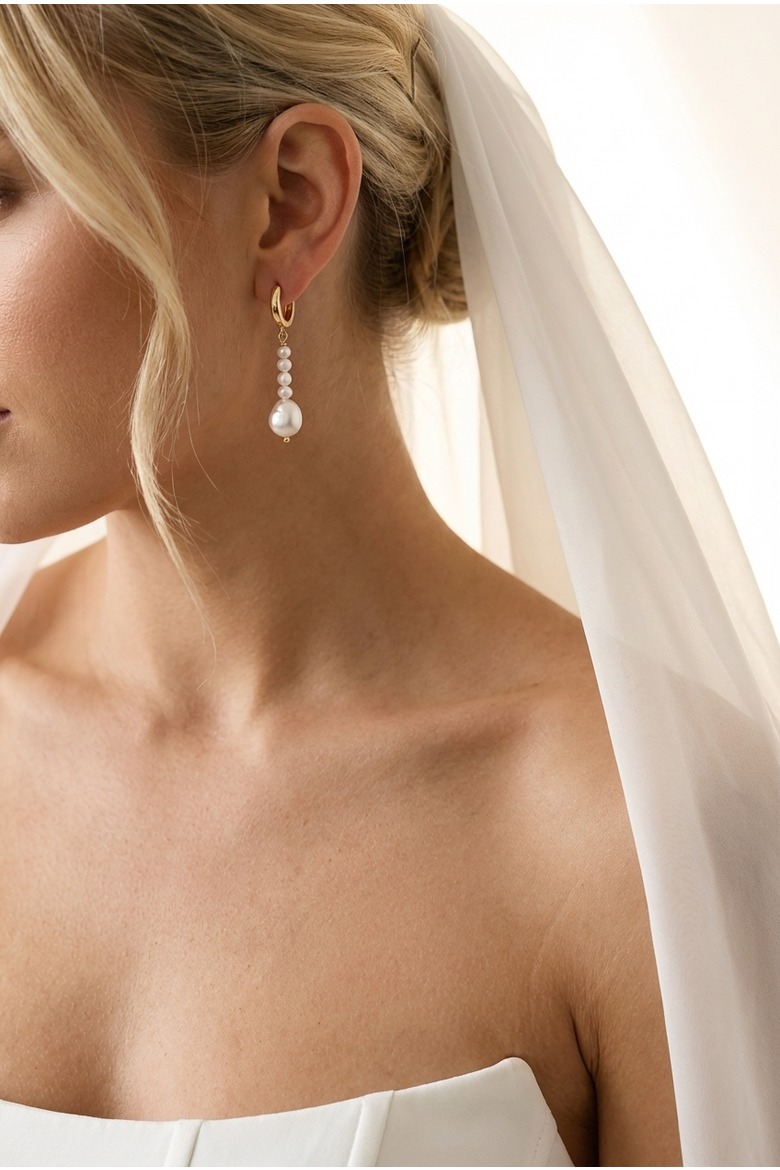 Freshwater Pearl Drop 18K Gold Plated Huggie Earrings, Alternate, color, 18K Gold Plated / White Pearl