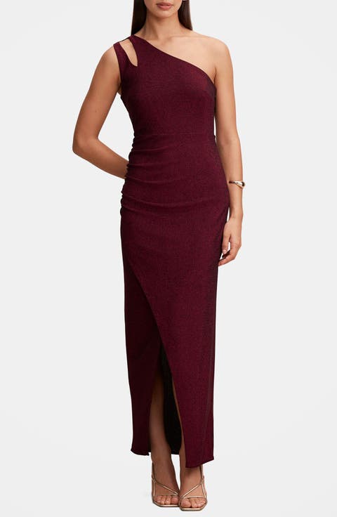 Delaney One-Shoulder Glitter Knit Gown