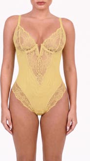 Popilush Plus Size Shapewear Lace Deep V-Neck Sculpting Thong Bodysuit