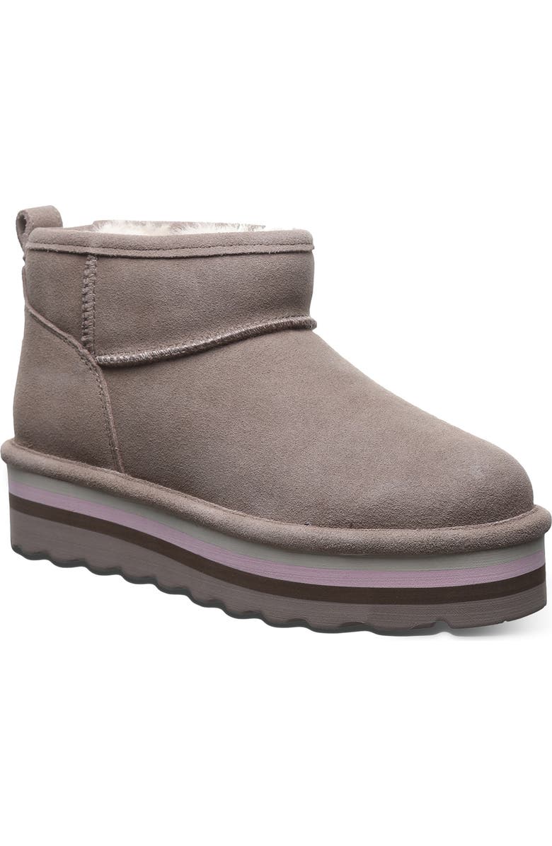 BEARPAW Retro Shorty Water Repellent Platform Boot, Main, color, Stone