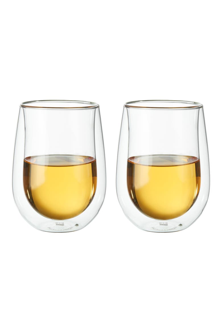 Sorrento Set of 2 Stemless White Wine Glasses, Alternate, color, SILVER