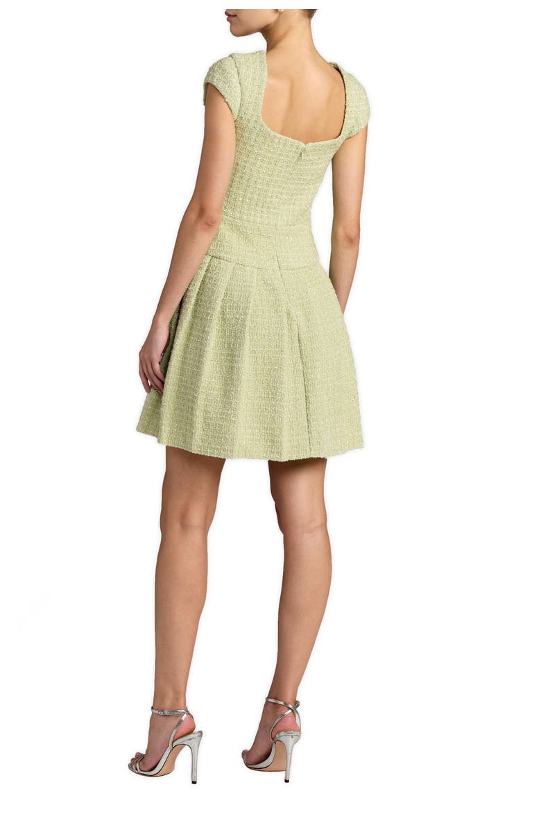 Mac Duggal Boucle Cap Sleeve Pleated Skirt Mini Dress, Alternate, color, Sage