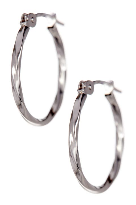14K White Gold 9mm Twisted Hoop Earrings