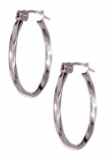 CANDELA JEWELRY 14K White Gold 9mm Twisted Hoop Earrings