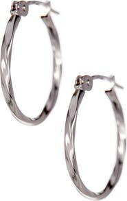 CANDELA JEWELRY 14K White Gold 9mm Twisted Hoop Earrings