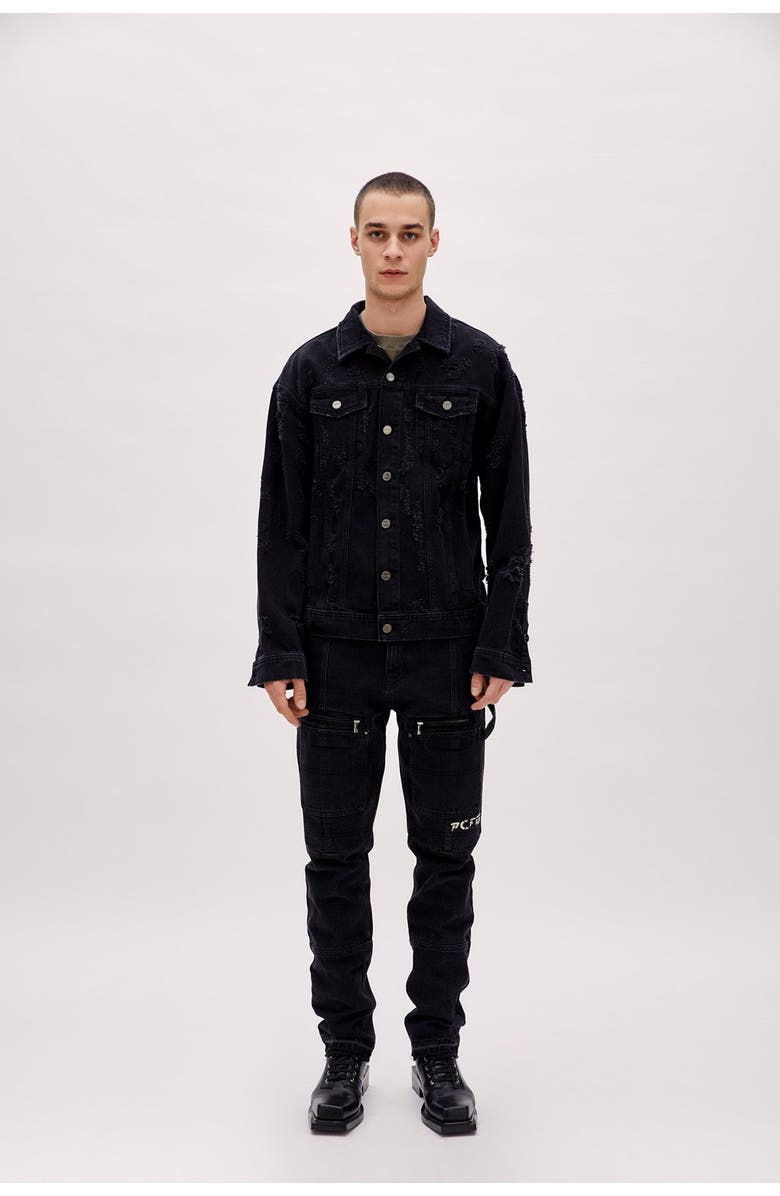 PCFG Cotton Distressed Men Denim Jacket, Alternate, color, Black