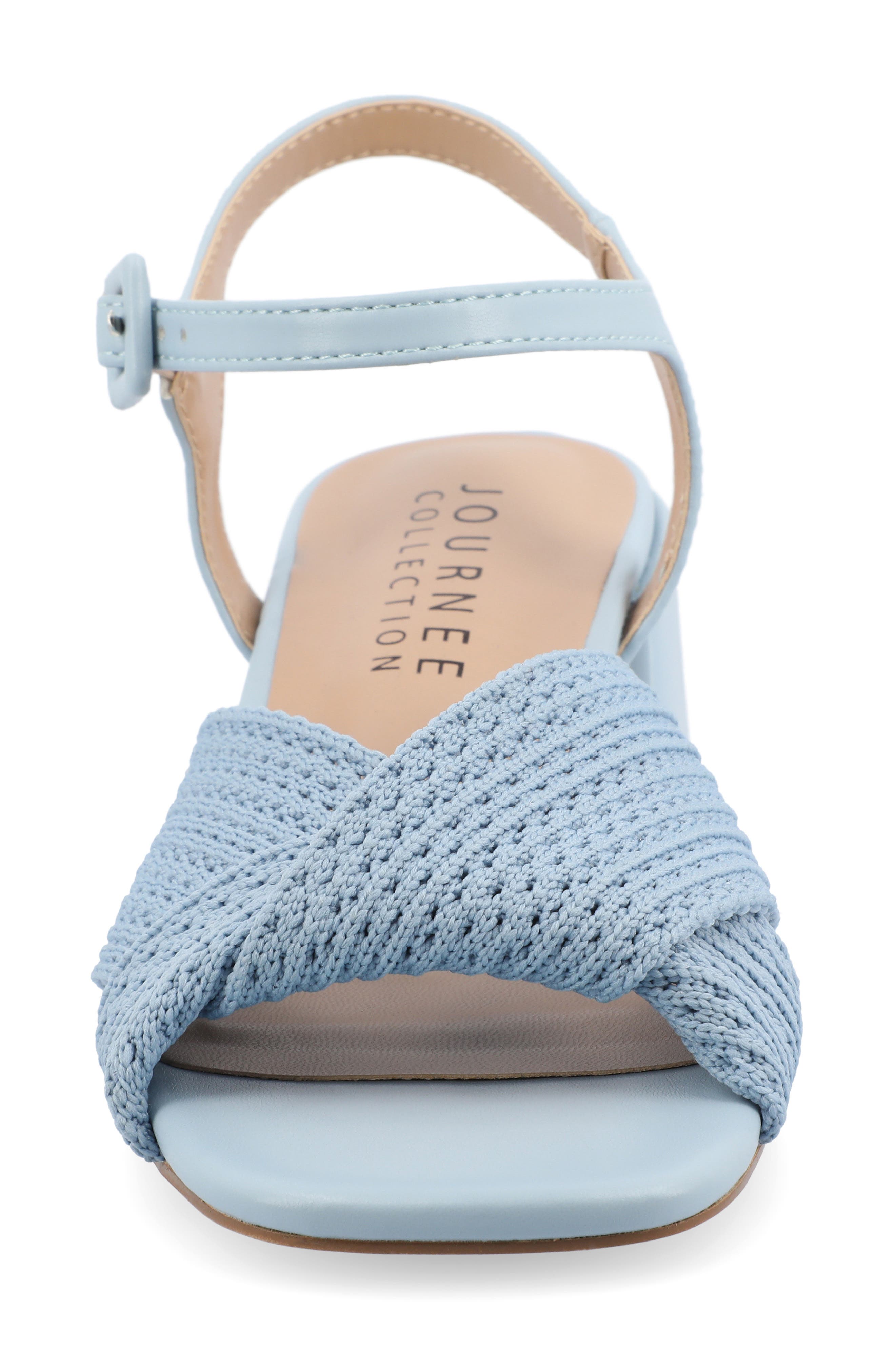Journee Collection Zerlina Knit Block Heel Sandal, Alternate, color, Blue