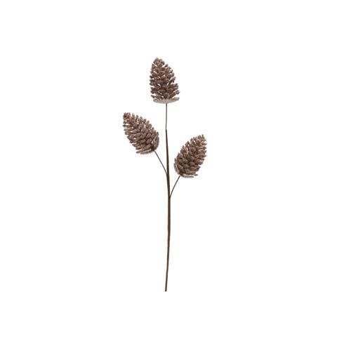 Faux Beaded Pinecone Stem with Glitter, Champagne Finish