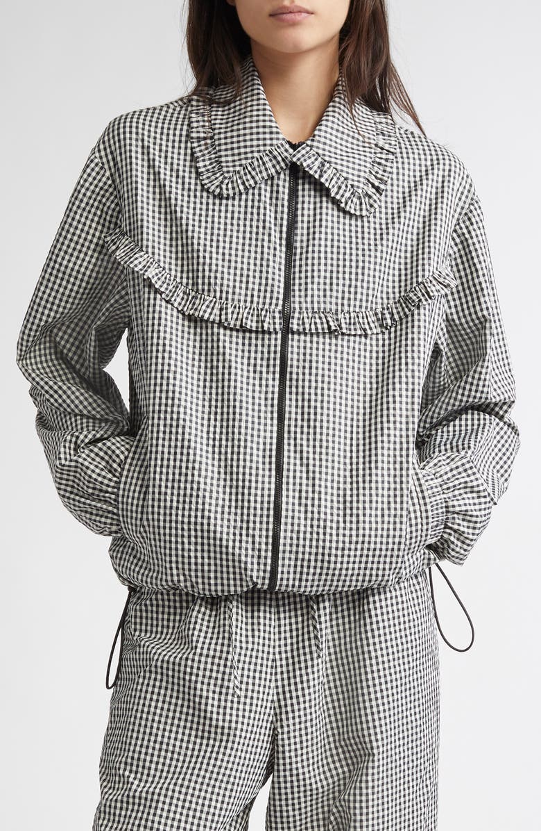 Tanner Fletcher Gender Inclusive Archie Ruffle Trim Track Jacket, Main, color,