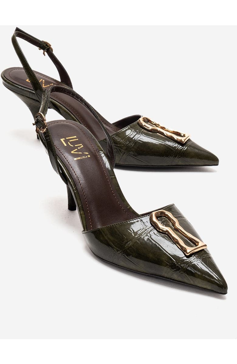 Prologue Shoes Yvella Buckle Pointed Toe Stiletto Pump, Main, color, Green Print
