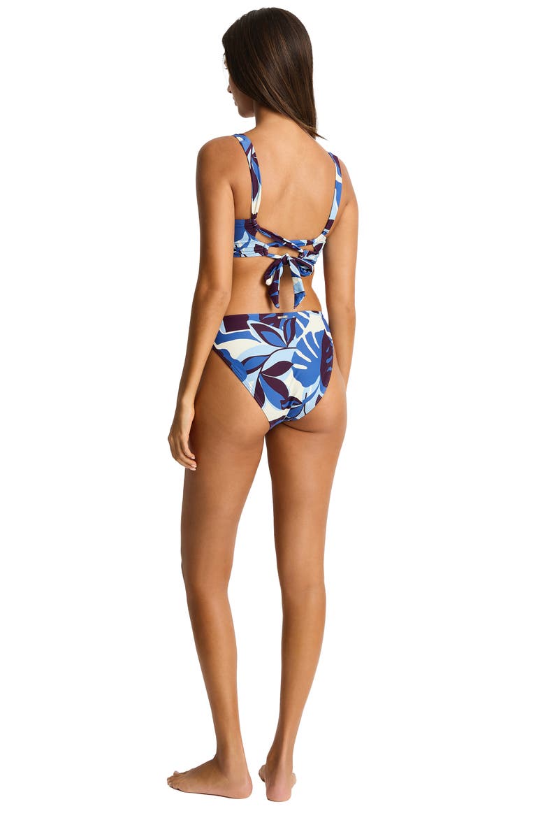 Rumba Longline Lace-Up Bikini Top, Alternate, color, DENIM BLUE