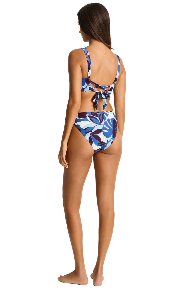 Sea Level Rumba Longline Lace-Up Bikini Top, Alternate, color, Denim Blue