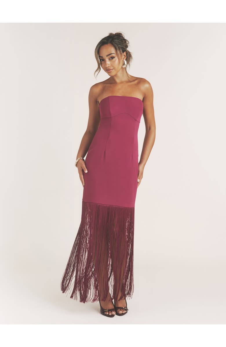 Six Stories Fringe Bandeau Maxi Dress, Main, color, Raspberry