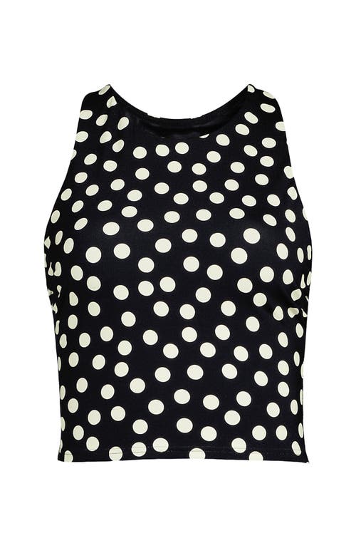 Lands' End Chlorine Resistant High Neck Racerback Midkini Swimsuit Top In Black/egret White Tossed Dots