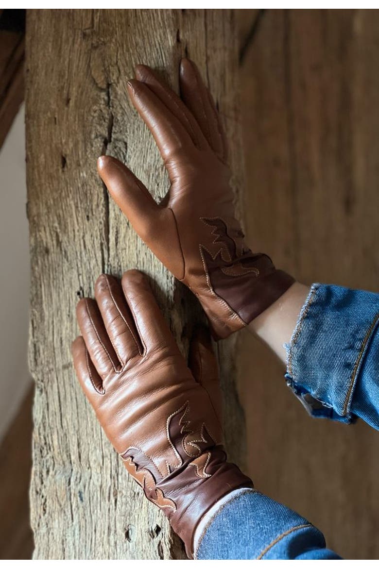Trissy Boot Patterned Alpaca Lined Lambskin Gloves, Alternate, color, Toscana/Whiskey