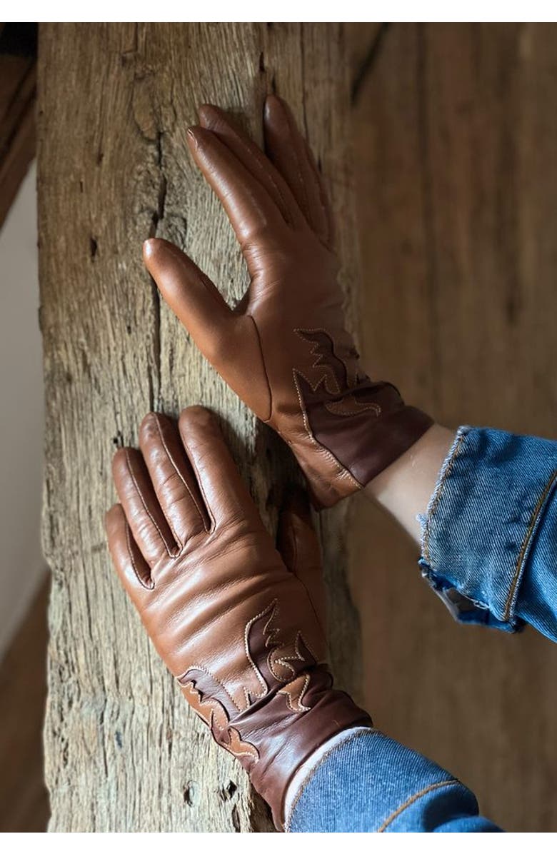 Agnelle Trissy Boot Patterned Alpaca Lined Lambskin Gloves, Alternate, color, Toscana/Whiskey