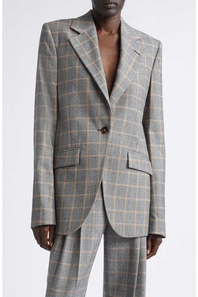 Slim Checked Virgin Wool Blazer, Main, color, GREY MELANGE