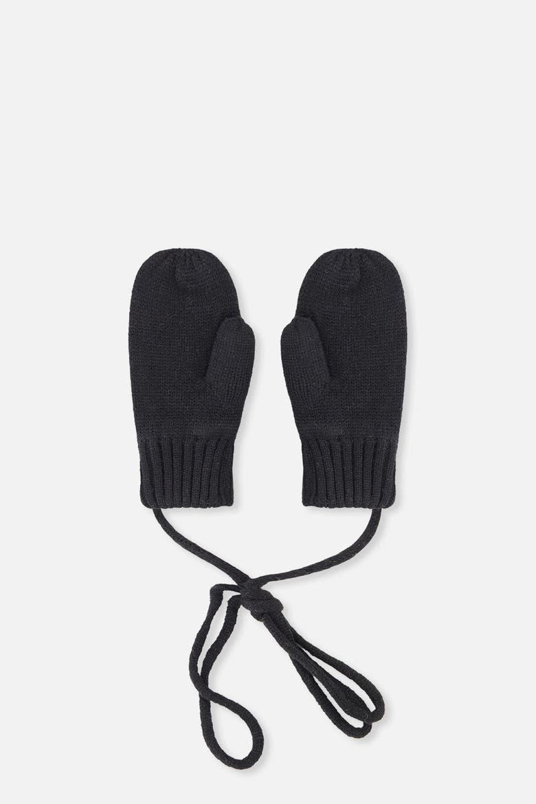 Knit Ribbed Connecting String Mittens, Alternate, color, Black