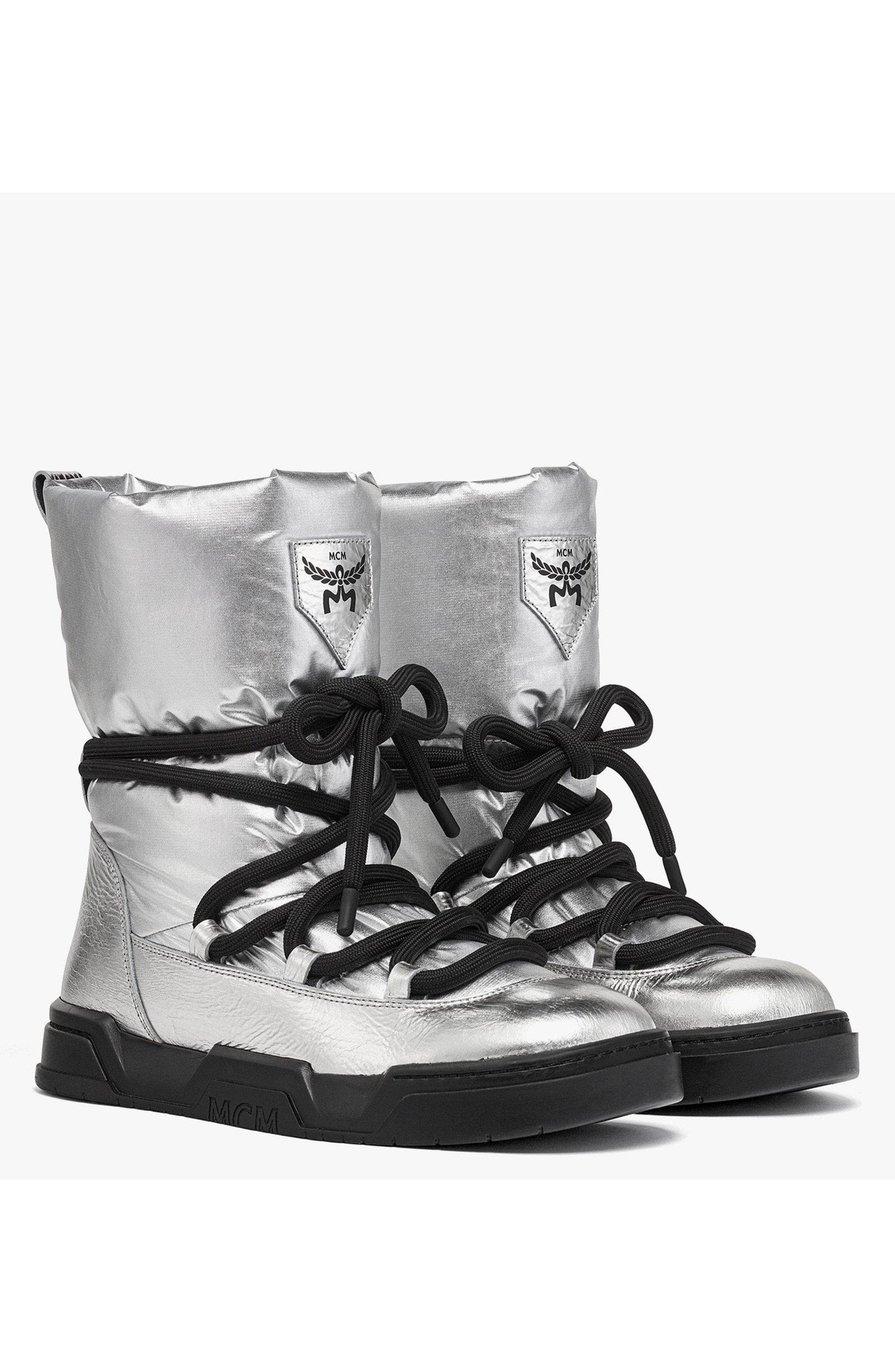 Mcm Skyward Ankle Boots In Metallic Calf Leather In Silver