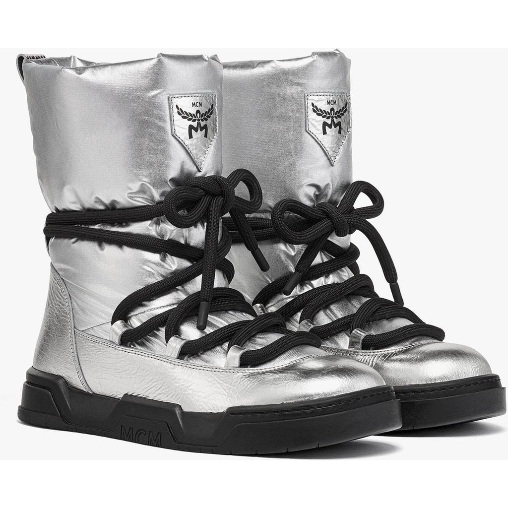 Mcm Skyward Ankle Boots In Metallic Calf Leather In Silver