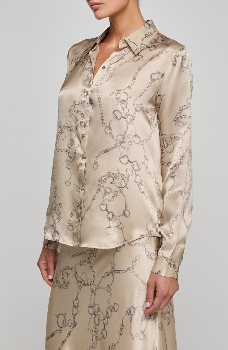 L'AGENCE Tyler Long Sleeve Silk Button-Up Shirt, Alternate, color, Soft Macadamia Horsebit Chain