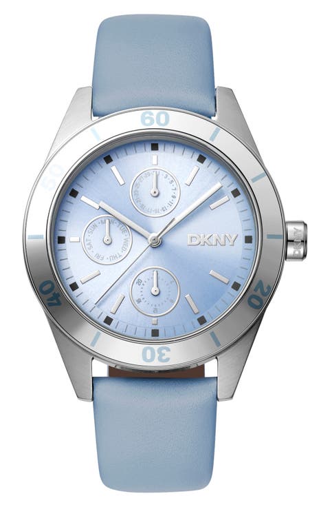 Three Hand Quartz Leather Strap Watch, 34mm