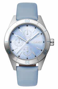 Three Hand Quartz Leather Strap Watch, 34mm