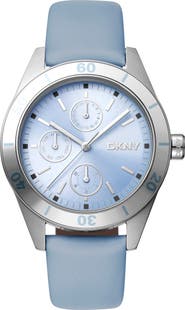 DKNY Three Hand Quartz Leather Strap Watch, 34mm