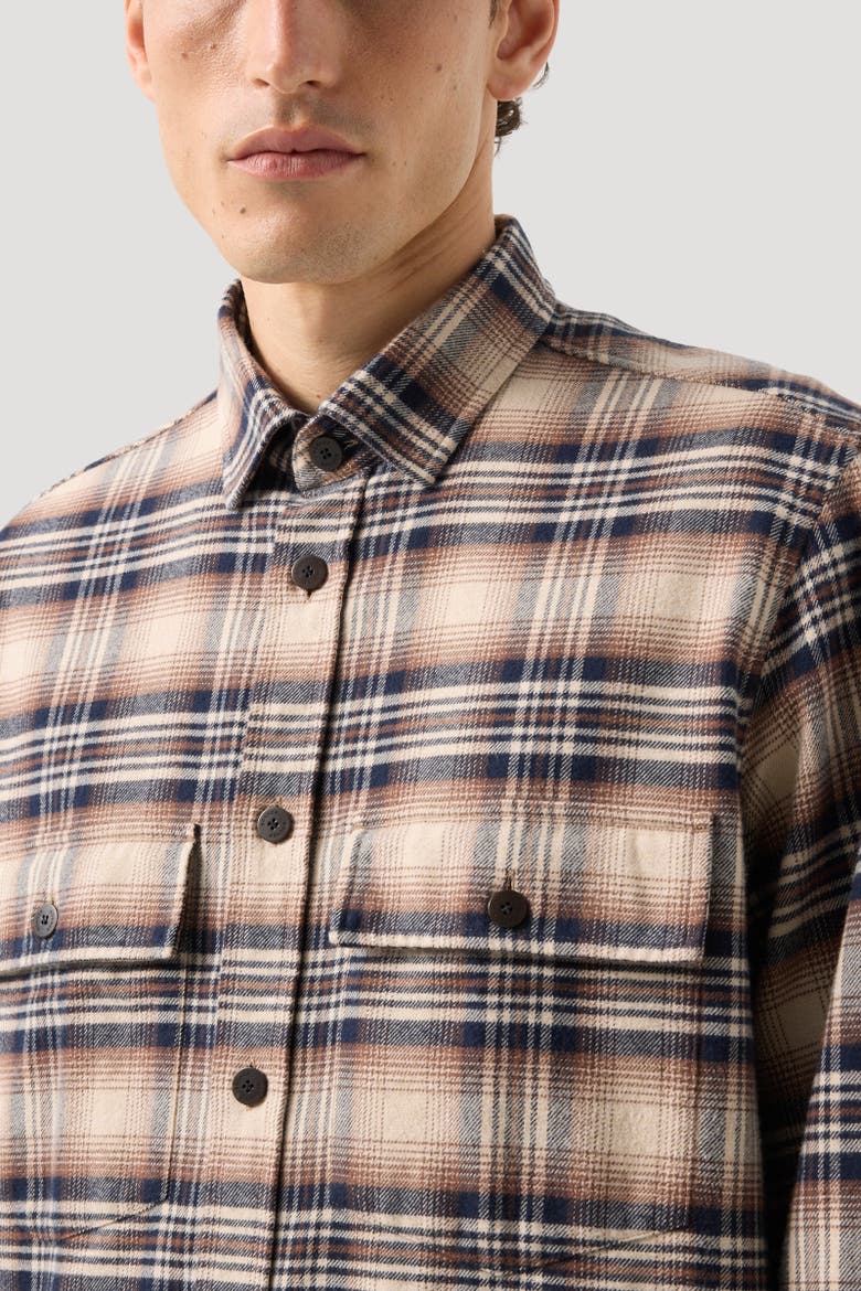 Heiko Flannel Shirt, Alternate, color, Beige/Navy Blue