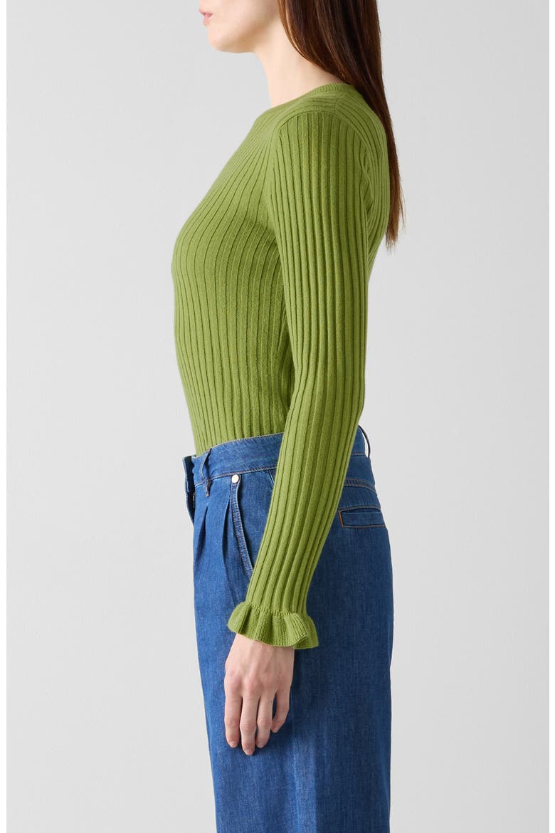 Yara Ruffle Cuff Rib Crewneck Sweater, Alternate, color, GREEN