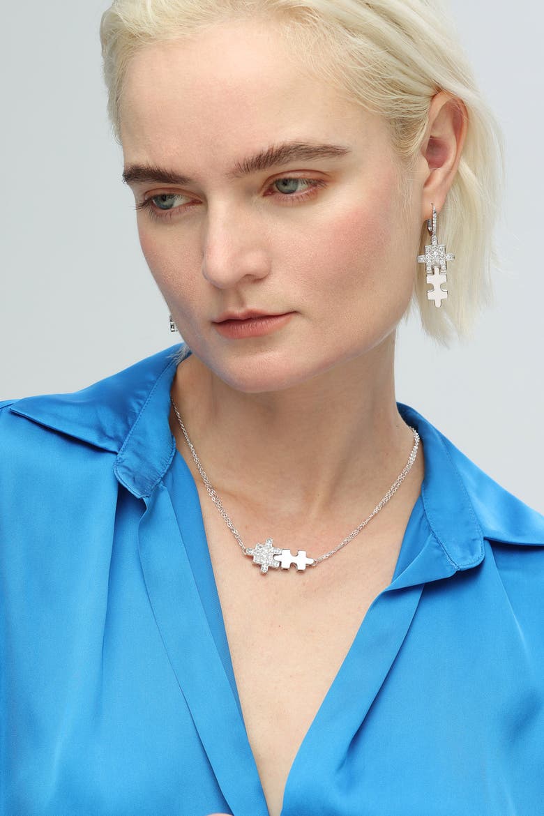 Jigsaw Puzzle Drop Earrings, Alternate, color, Silver