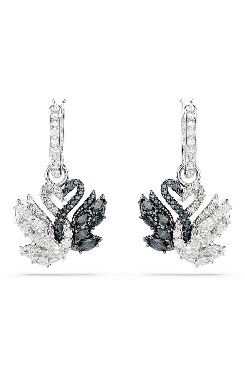 Two-Tone Swan Hoop Earrings, Alternate, color, BLACK