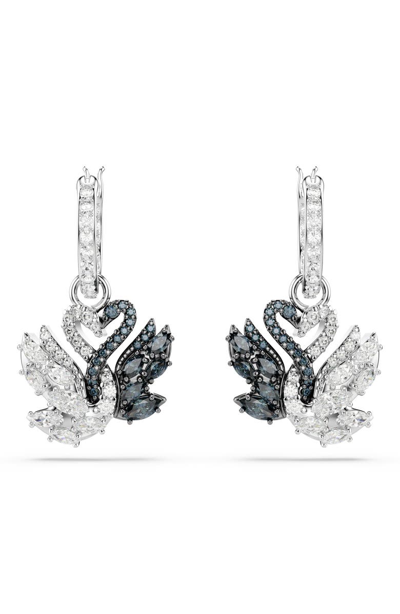 Swarovski Two-Tone Swan Hoop Earrings, Alternate, color, Black