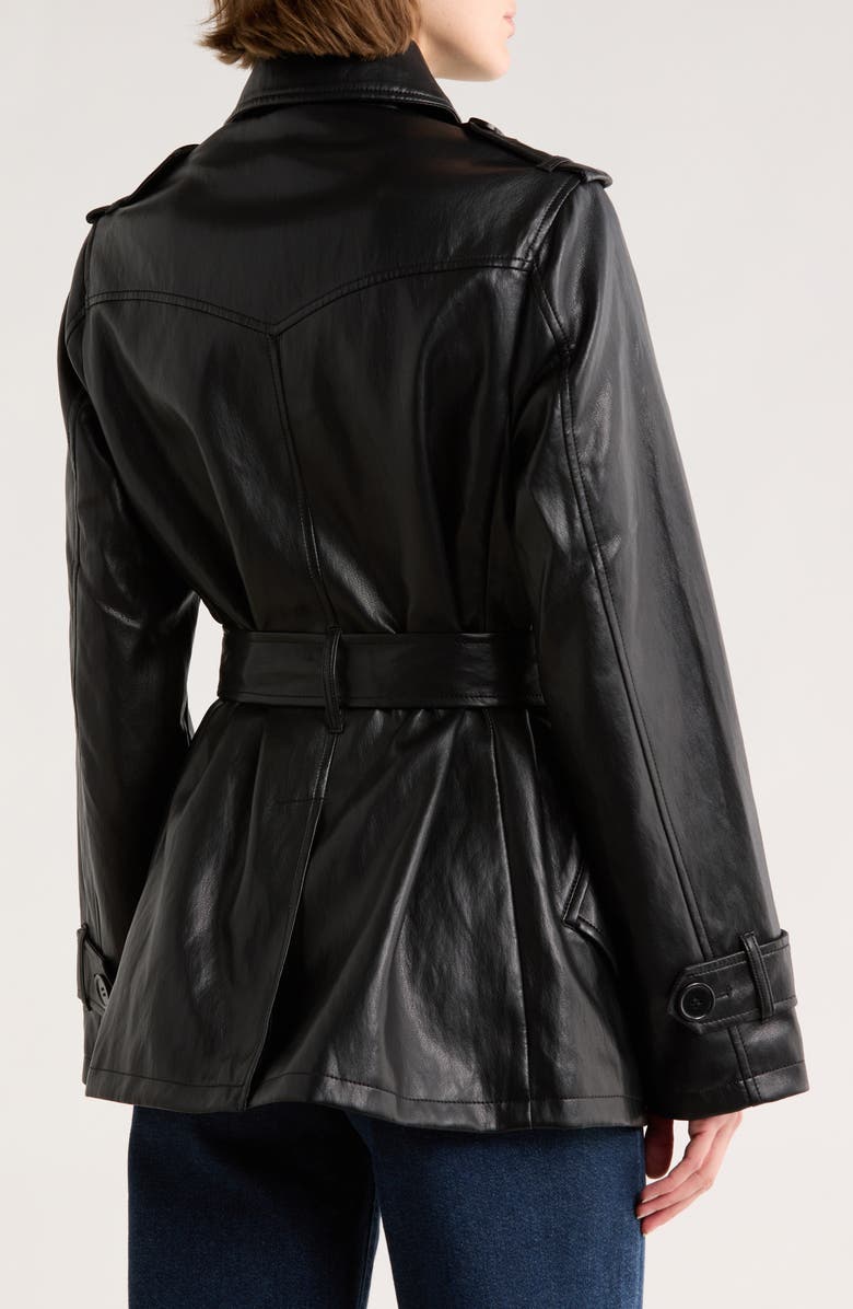 MAX STUDIO Belted Faux Leather Trench Coat, Alternate, color, Black
