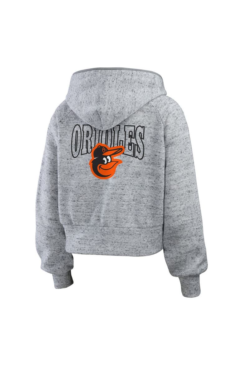 Women's WEAR by Erin Andrews  Heather Gray Baltimore Orioles Speckled Fleece Cropped Full-Zip Hoodie, Alternate, color, Heather Gray
