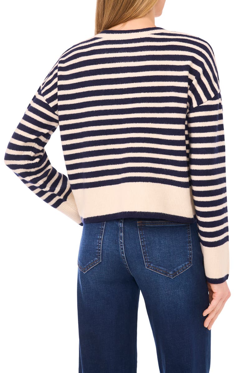 CeCe Stripe Cardigan, Alternate, color, Classic Navy