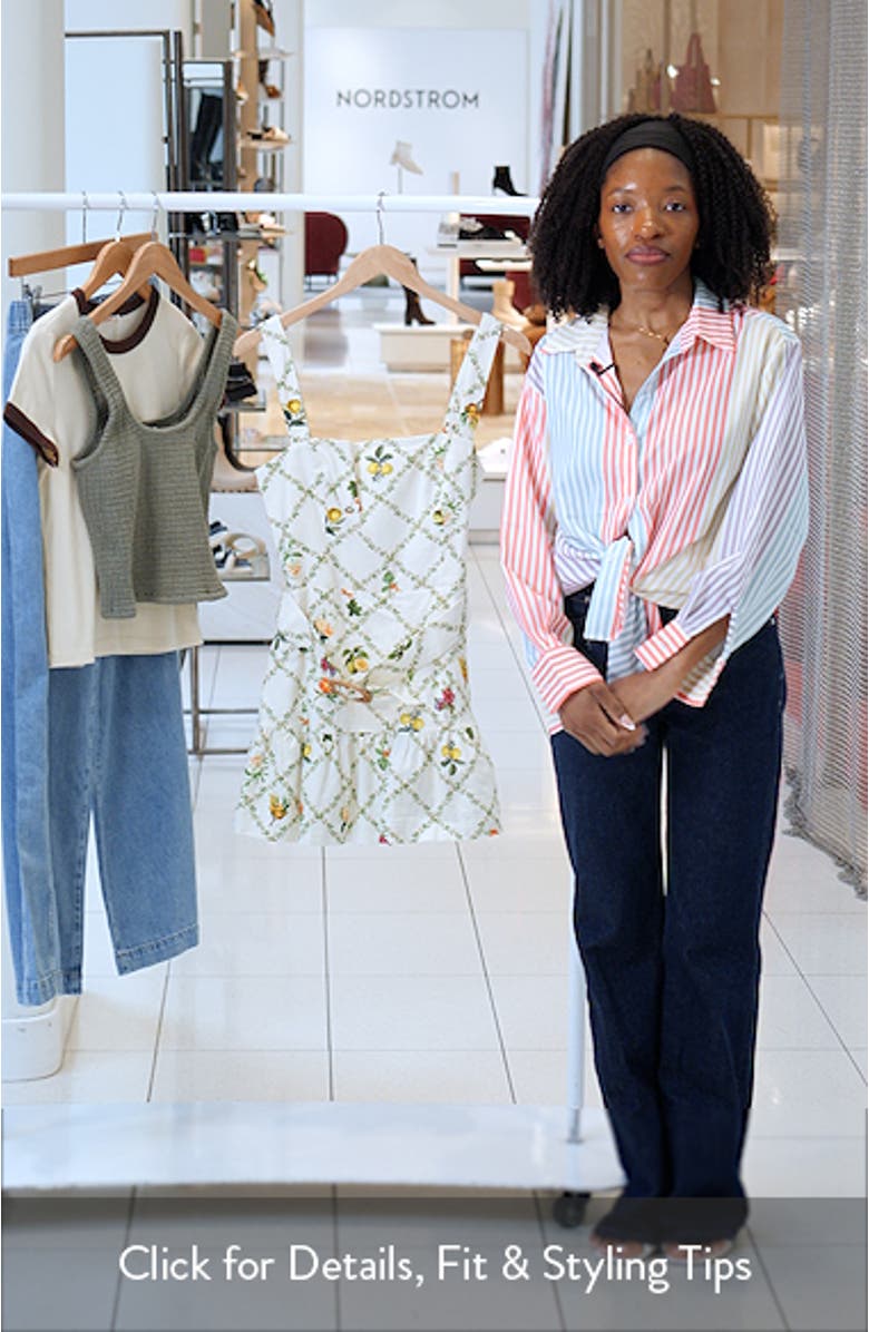 Lena Floral Print Belted Linen Blend Romper, sales video thumbnail