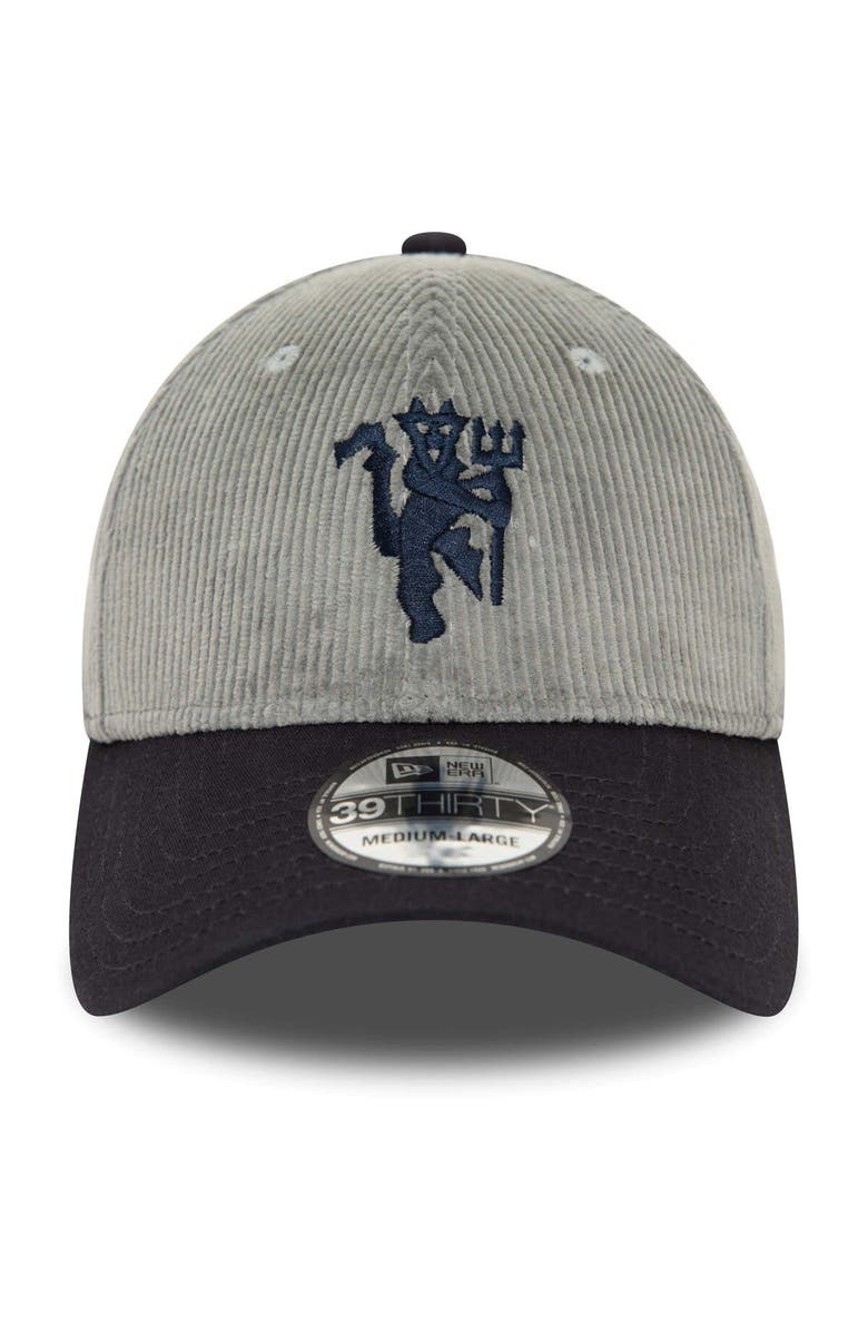 New Era Men's New Era Gray Manchester United Corduroy 39THIRTY Flex Hat, Alternate, color,