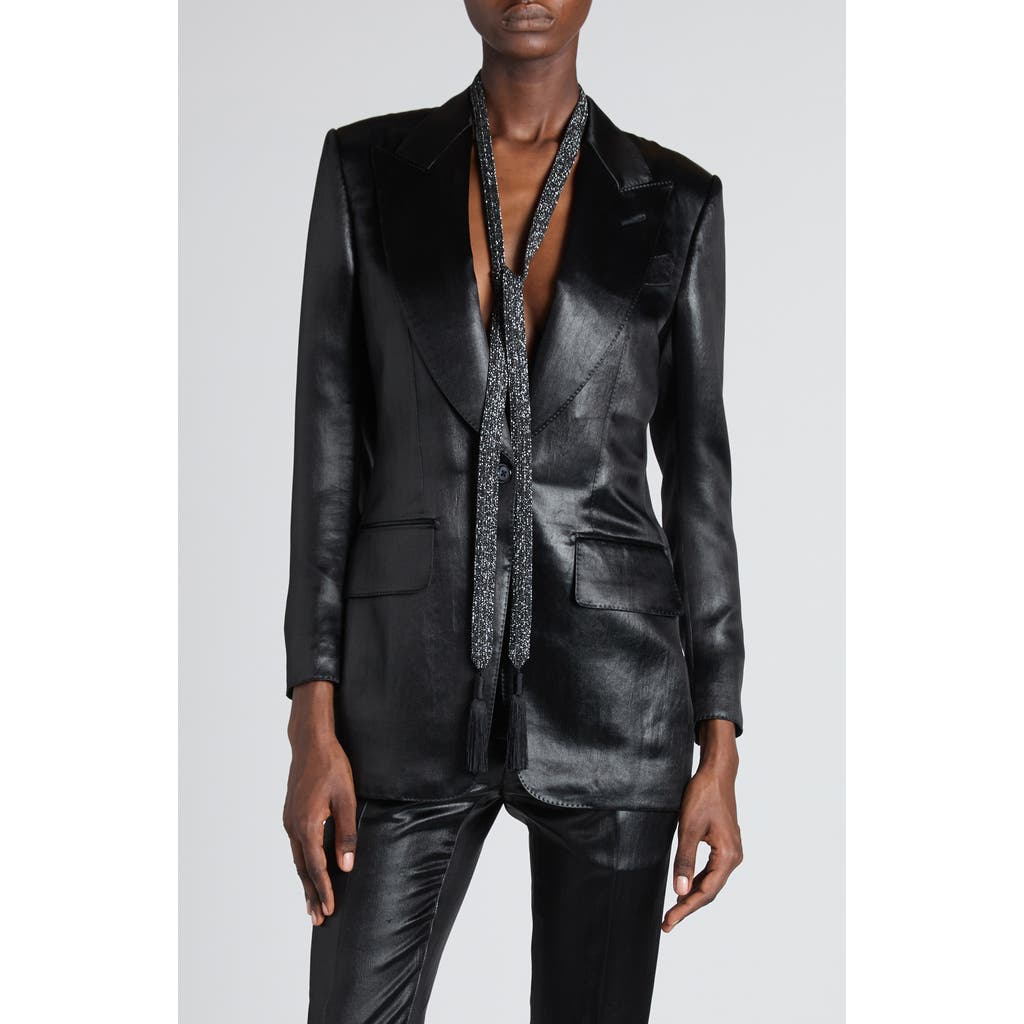 Tom Ford Bianca Single Breasted Liquid Satin Blazer In Black