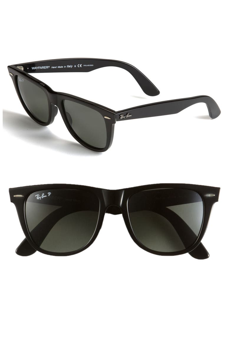Classic Wayfarer Polarized 54mm Sunglasses, Main, color, BLACK