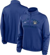 Nike Women's Nike Royal Milwaukee Brewers Rewind Splice Half-Zip Semi-Cropped Bubble Hem Sweatshirt
