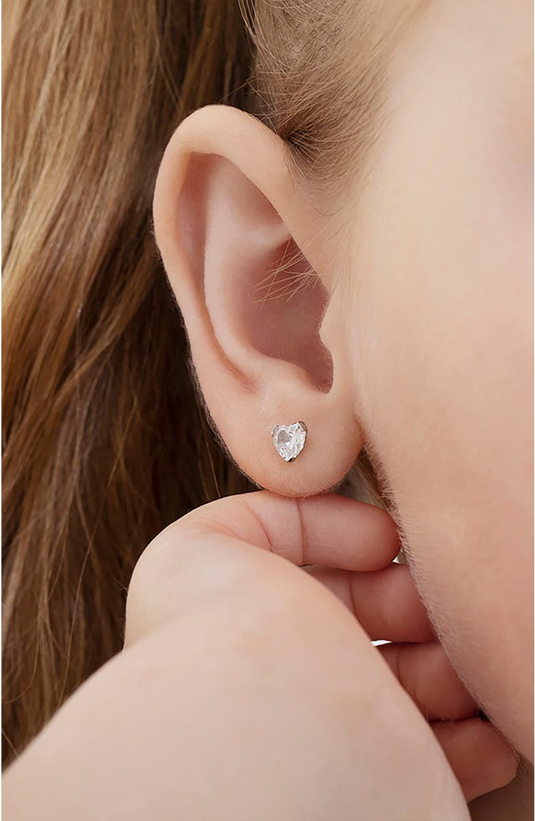 In Season Jewelry 14k Tiny Cubic Zirconia Heart Earrings, Alternate, color, April