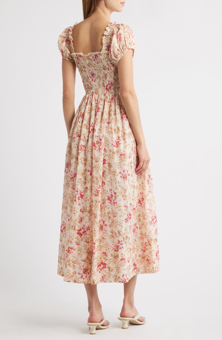 DÔEN Stanza Smocked Organic Cotton Midi Dress, Alternate, color, Fleurs De Provence