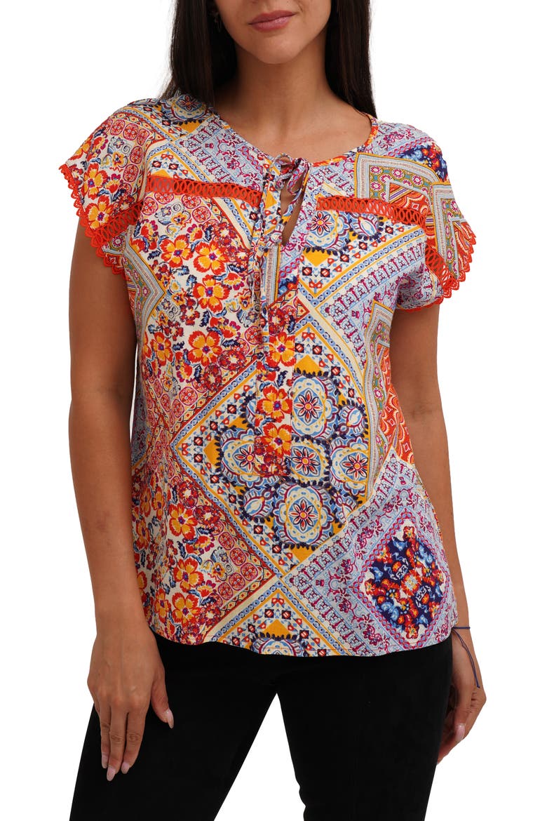 Tie Keyhole Cap Sleeve Top, Main, color, LEILA