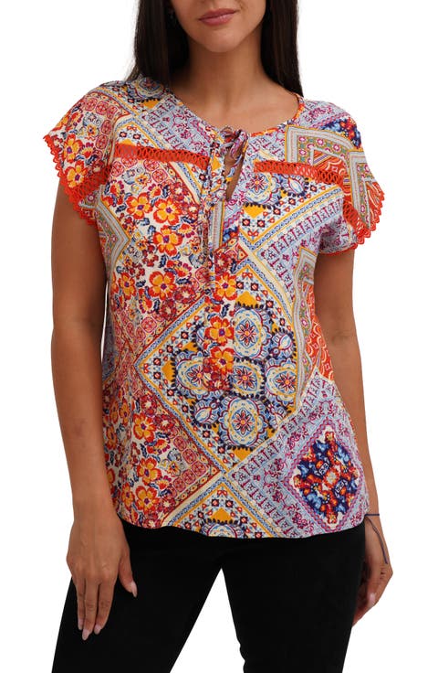 Tie Keyhole Cap Sleeve Top (Plus)