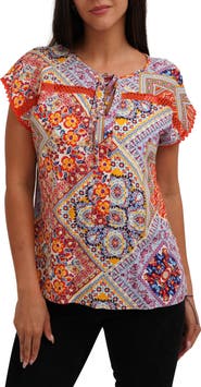 SUNNY LEIGH Tie Keyhole Cap Sleeve Top